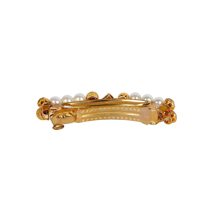 Gold Plated Brass Pearl/Glass Stone Hair Clip - Trendisia