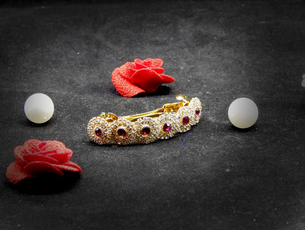 Gold Plated Brass Purple Stone Hair Pin - Trendisia