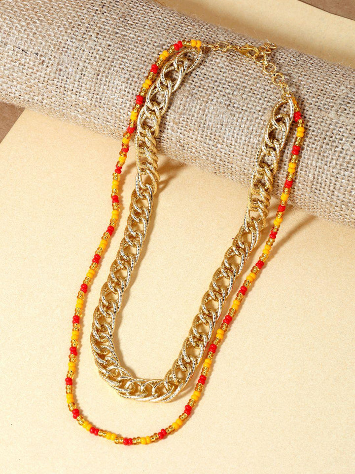 Gold Plated Brass Red Layered Chain - Trendisia