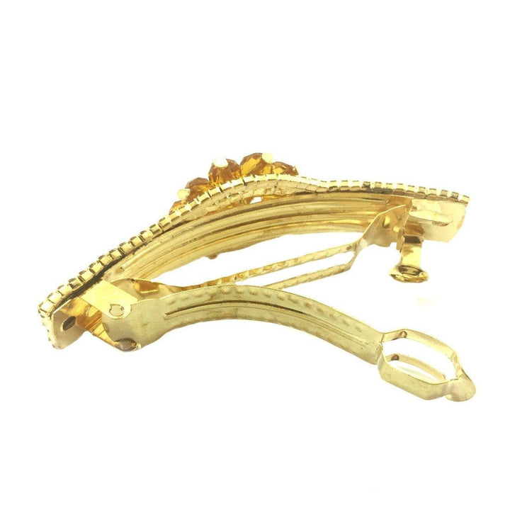 Gold-Plated Brown & White Rhinestone Hair Pin - Trendisia