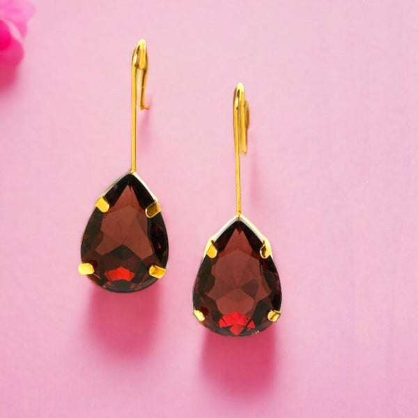 Gold Plated Burgundy Teardrop Earrings - Trendisia