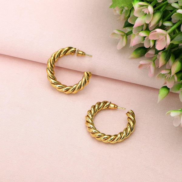 Gold-Plated Circular Half Hoop Earrings - Trendisia