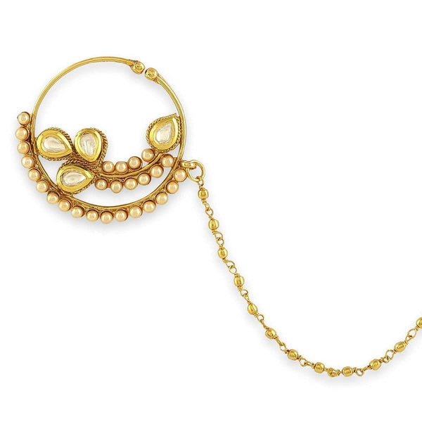 Gold Plated Copper Brass Kundan Nose Ring - Trendisia