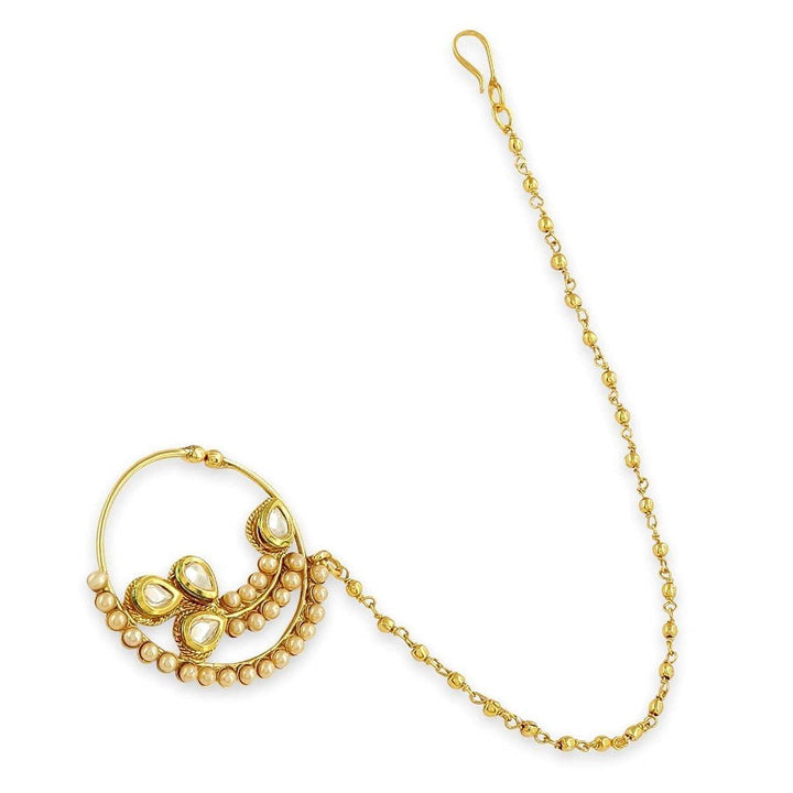 Gold Plated Copper Brass Kundan Nose Ring - Trendisia