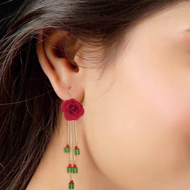 Gold-Plated Crystal Floral Drop Earrings - Trendisia