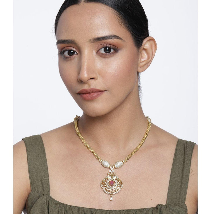 Gold-Plated Embellished AD Studded Necklace - Trendisia