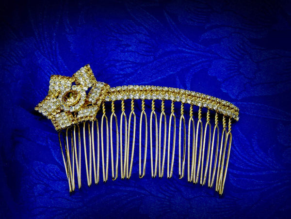 Gold Plated Floral Bridal Comb Pin - Trendisia