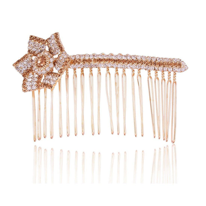 Gold Plated Floral Bridal Comb Pin - Trendisia