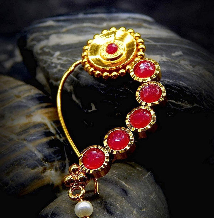 Gold Plated Floral Nath Nose pin - Trendisia