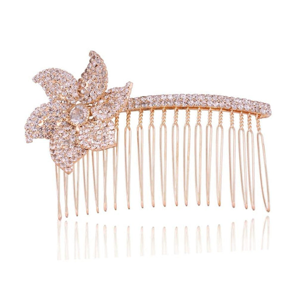 Gold Plated Flower Hair Comb Pin - Trendisia