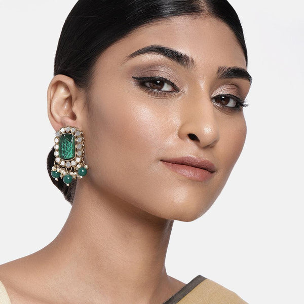 Gold-Plated Green AD-Studded Earrings - Trendisia