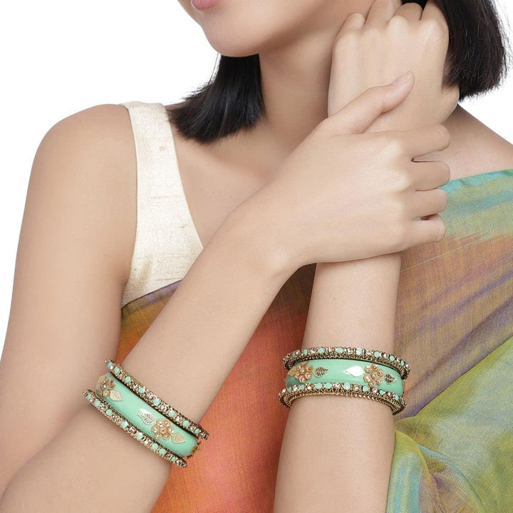 Gold-Plated Green Bangles Set of 6 - Trendisia