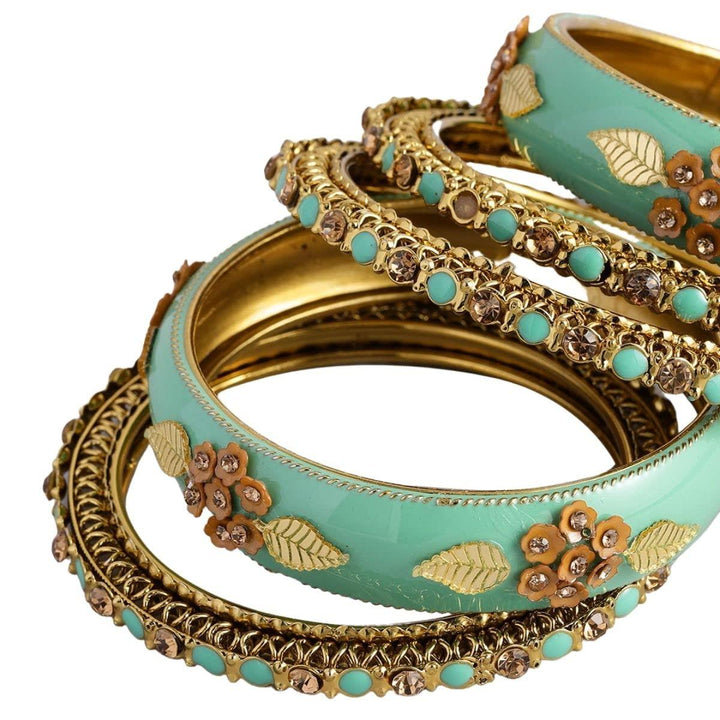 Gold-Plated Green Bangles Set of 6 - Trendisia