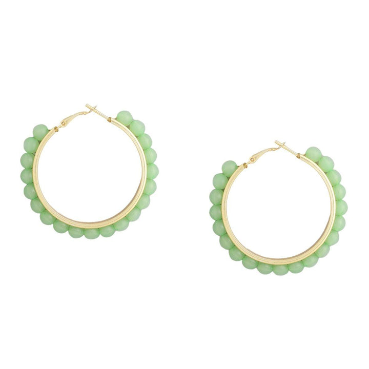 Gold-Plated Green Circular Hoop Earrings - Trendisia