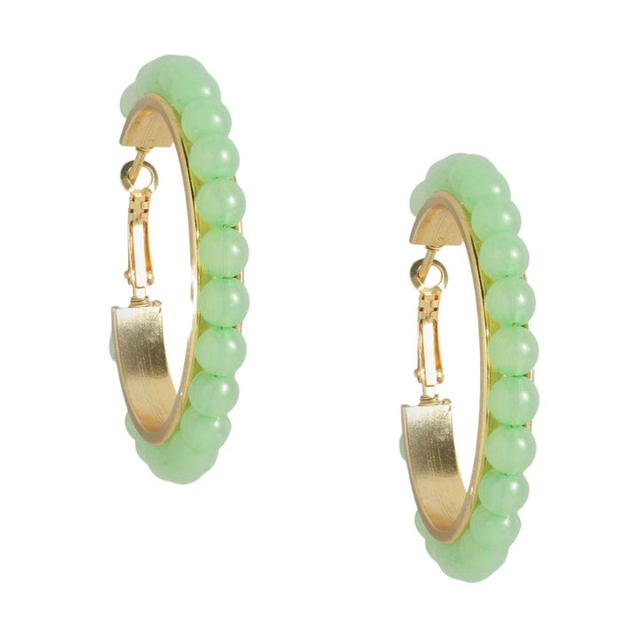 Gold-Plated Green Circular Hoop Earrings - Trendisia
