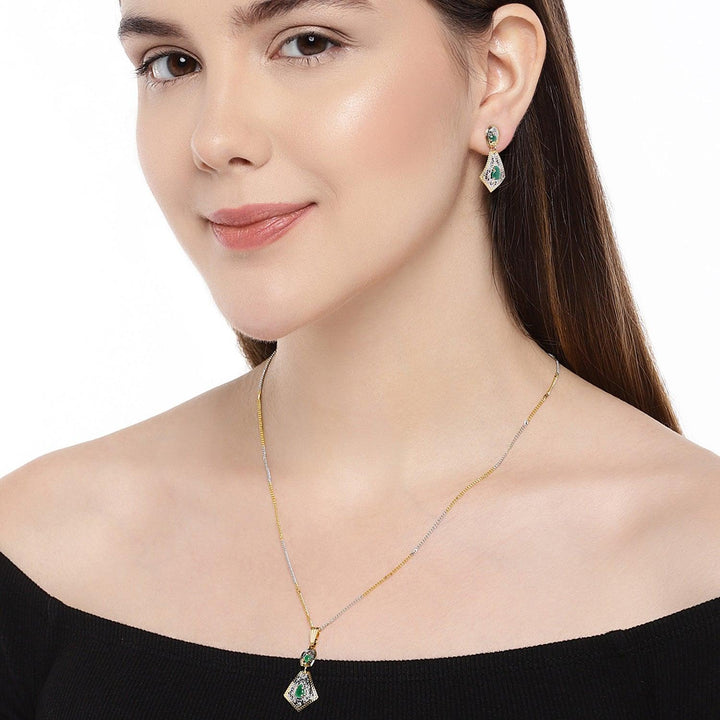 Gold-Plated Green Pendant Set - Trendisia