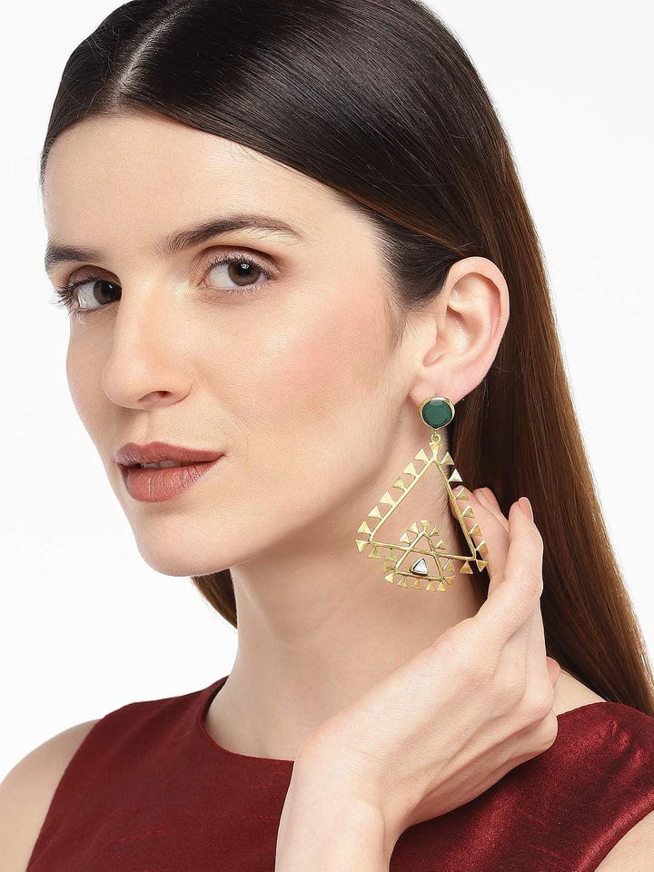Gold-Plated Green Triangular Drop Earrings - Trendisia