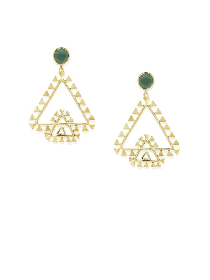 Gold-Plated Green Triangular Drop Earrings - Trendisia