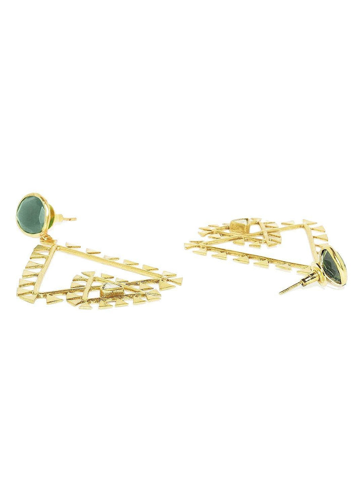 Gold-Plated Green Triangular Drop Earrings - Trendisia