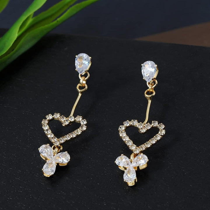 Gold-Plated Heart Shaped Drop Earrings - Trendisia