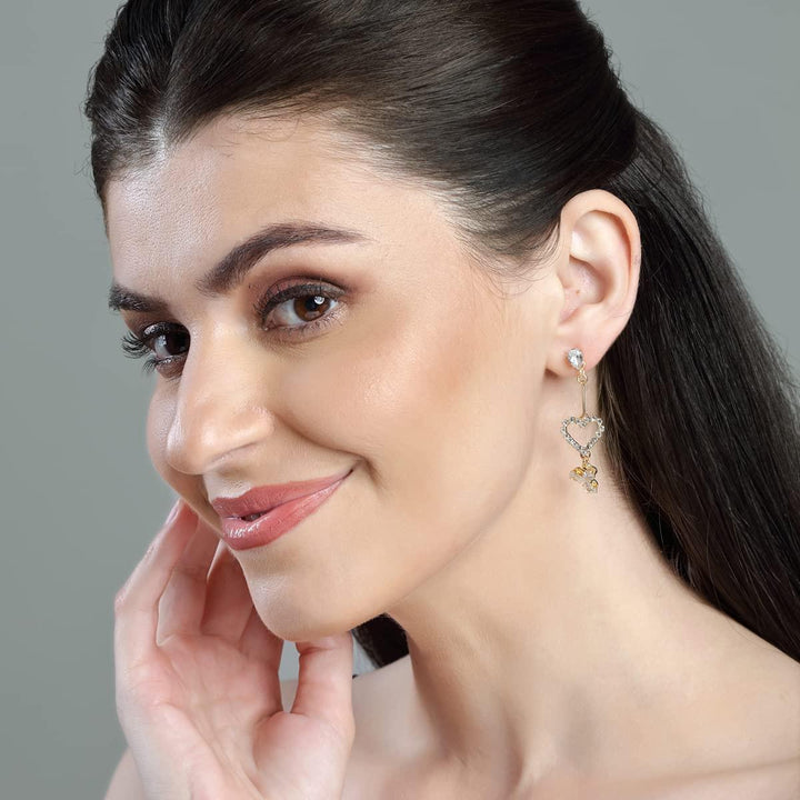 Gold-Plated Heart Shaped Drop Earrings - Trendisia