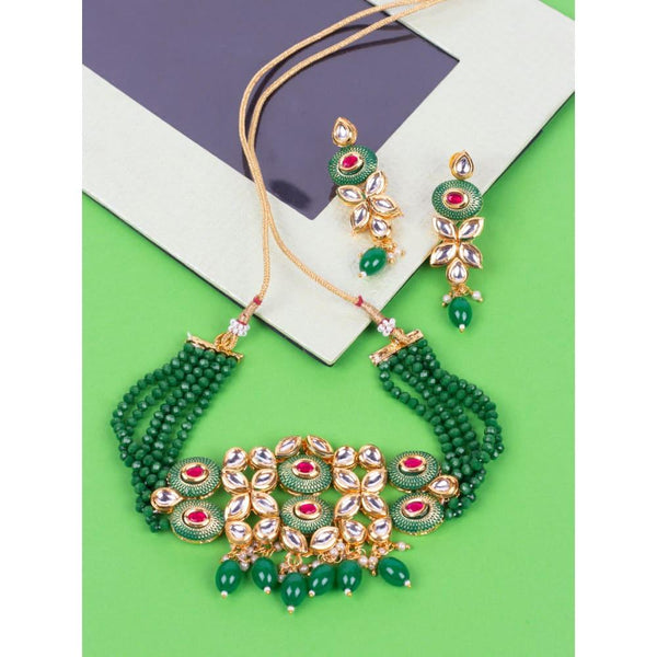 Gold-Plated Kundan Beaded Jewellery Set - Trendisia