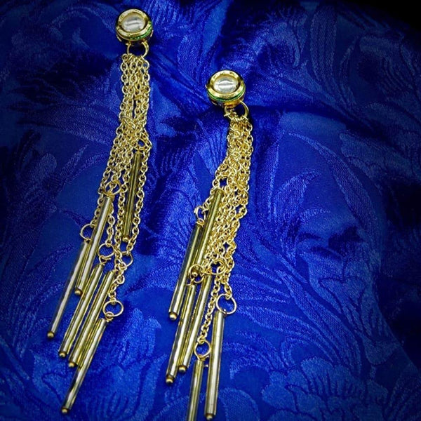 Gold Plated Kundan Chain Tassel Earrings - Trendisia