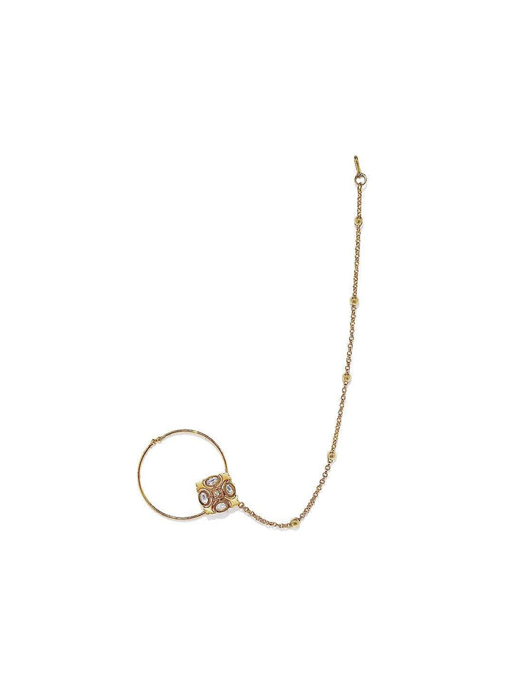 Gold-Plated Kundan Chained Nose Ring - Trendisia