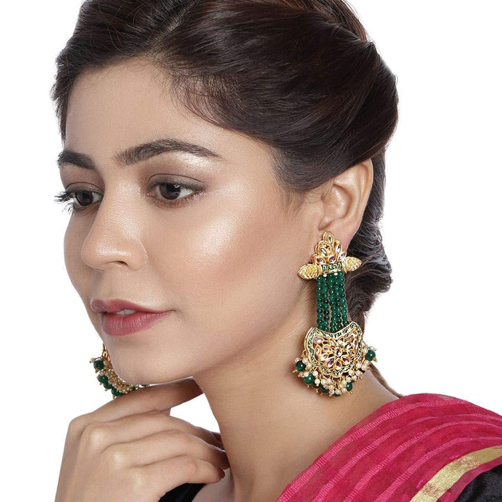 Gold-Plated Kundan Classic Drop Earrings - Trendisia