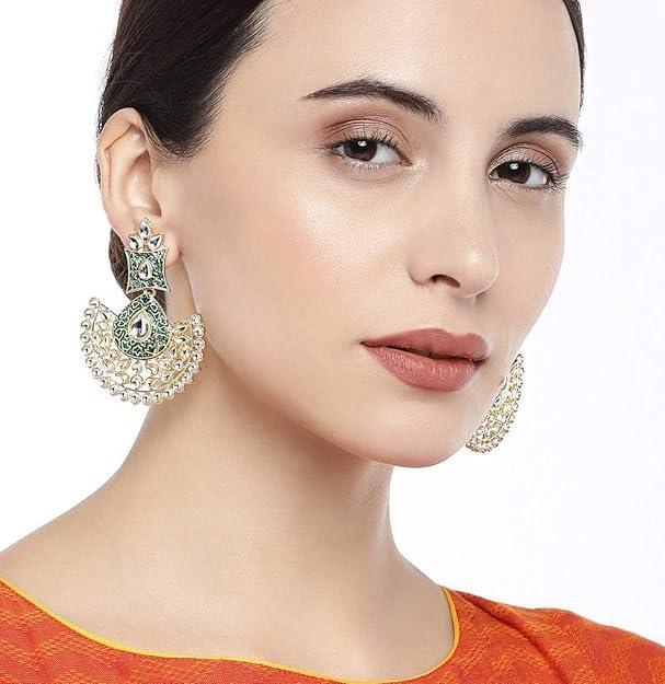 Gold plated Kundan Dangle Earrings - Trendisia