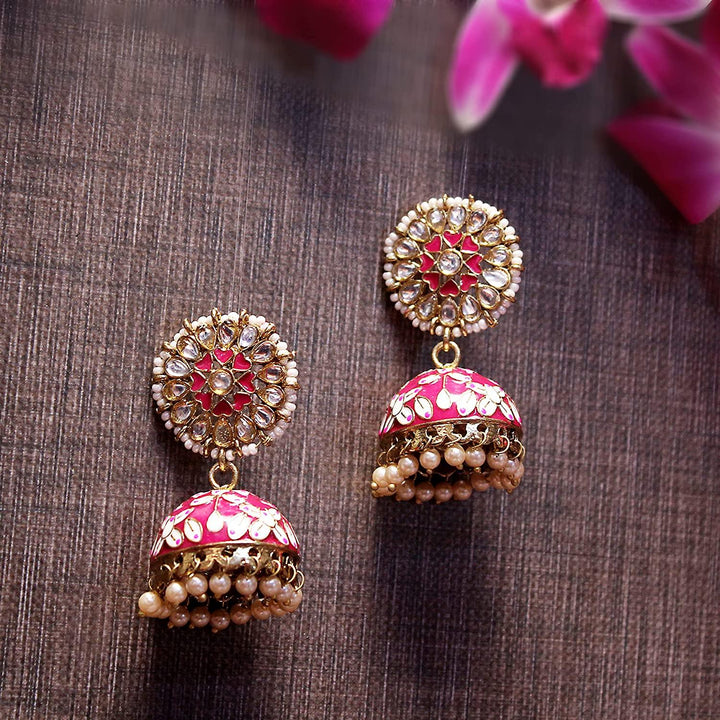 Gold-Plated Kundan Dome-Shaped Jhumkas - Trendisia