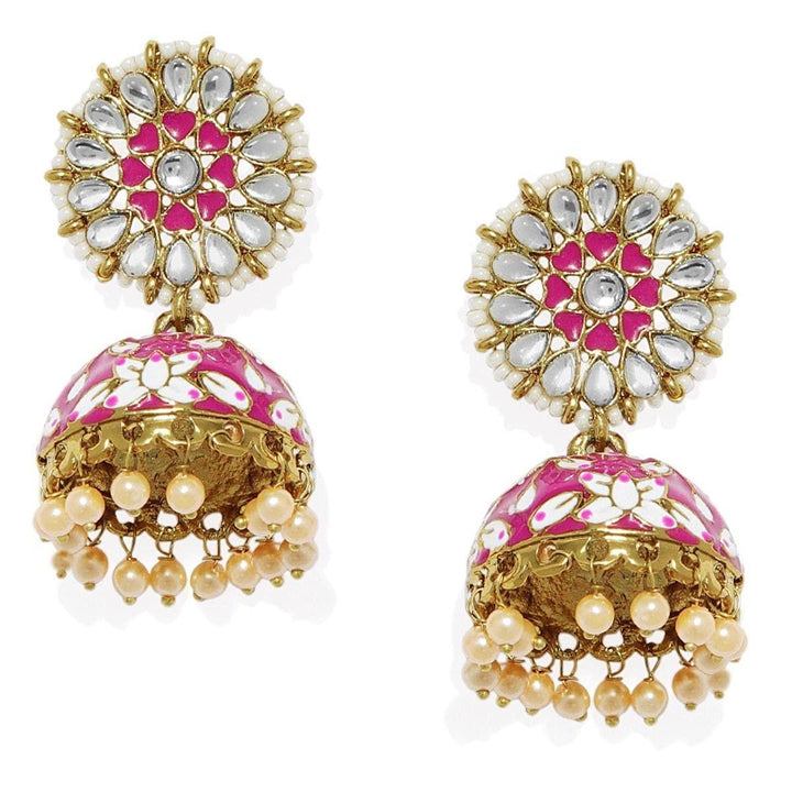 Gold-Plated Kundan Dome-Shaped Jhumkas - Trendisia