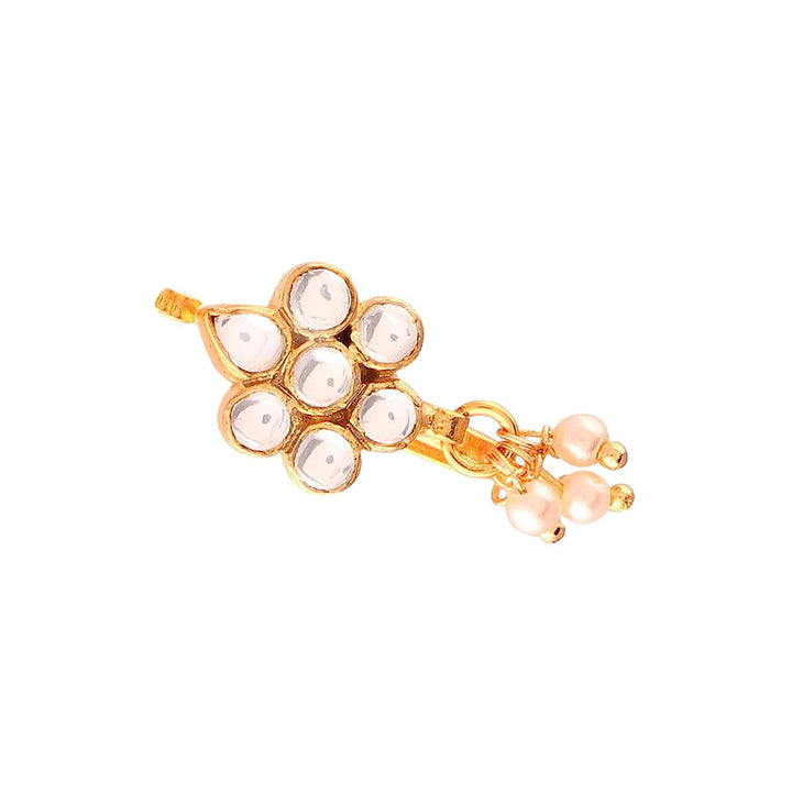 Gold Plated Kundan Floral Nose Ring - Trendisia