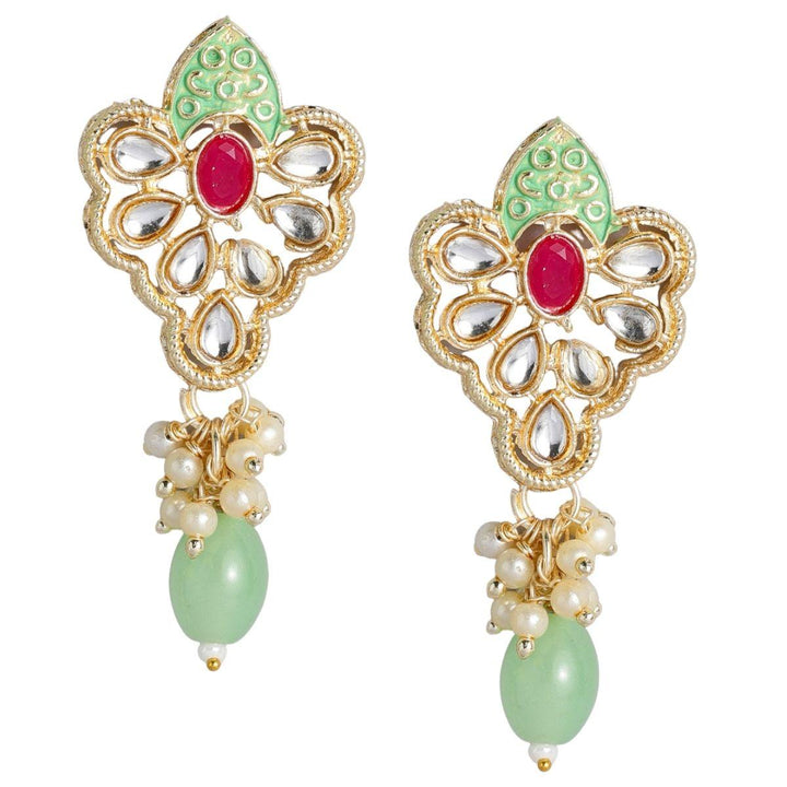 Gold Plated Kundan Meenakari Jewellery Set - Trendisia