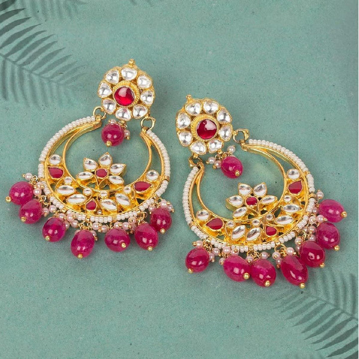 Gold-Plated Kundan Oversized earrings - Trendisia