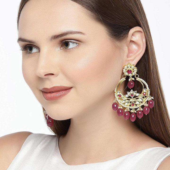 Gold-Plated Kundan Oversized earrings - Trendisia