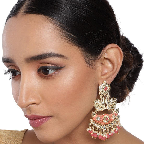 Gold-Plated Kundan Peacock Drop Earrings - Trendisia