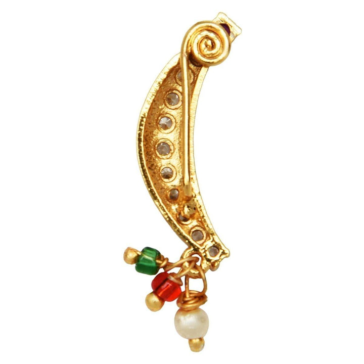 Gold Plated Kundan Stone Studded Beaded Nath - Trendisia