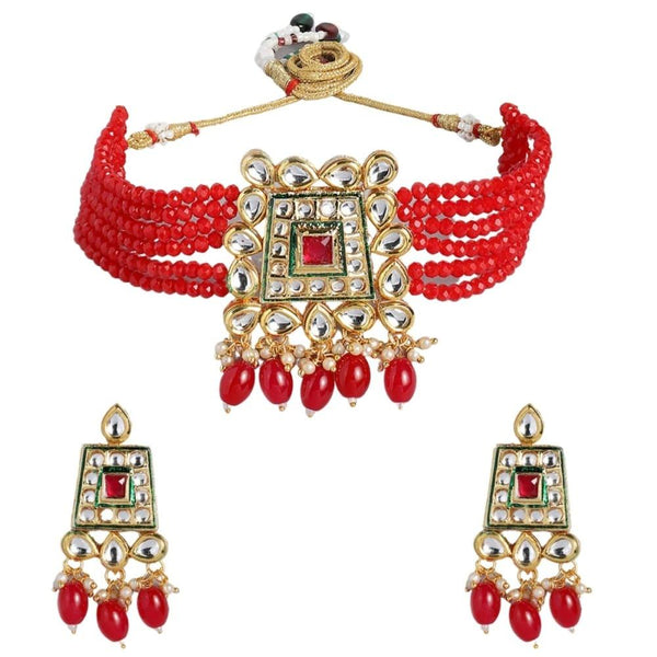 Gold-Plated Kundan-Studded Jewellery Set - Trendisia