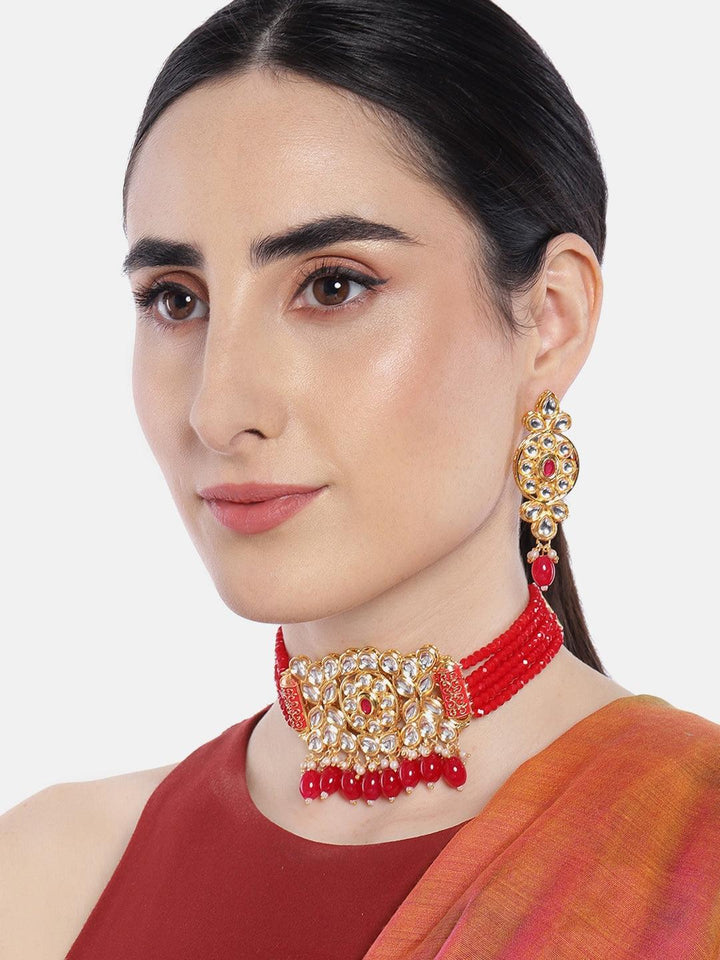 Gold-Plated Kundan-Studded Jewellery Set - Trendisia