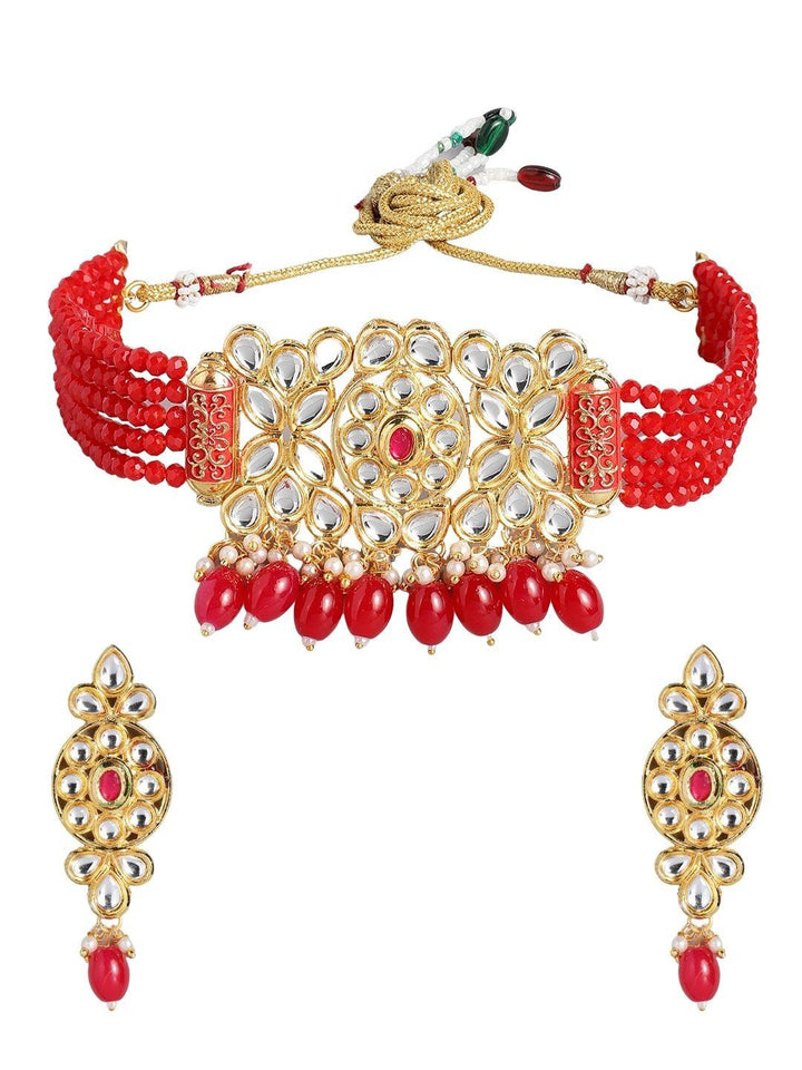 Gold-Plated Kundan-Studded Jewellery Set - Trendisia