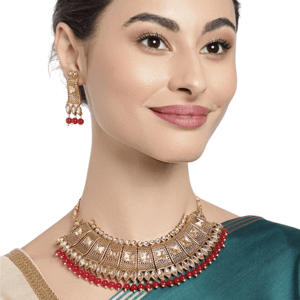 Gold-Plated kundan Studded Jewelry Set - Trendisia