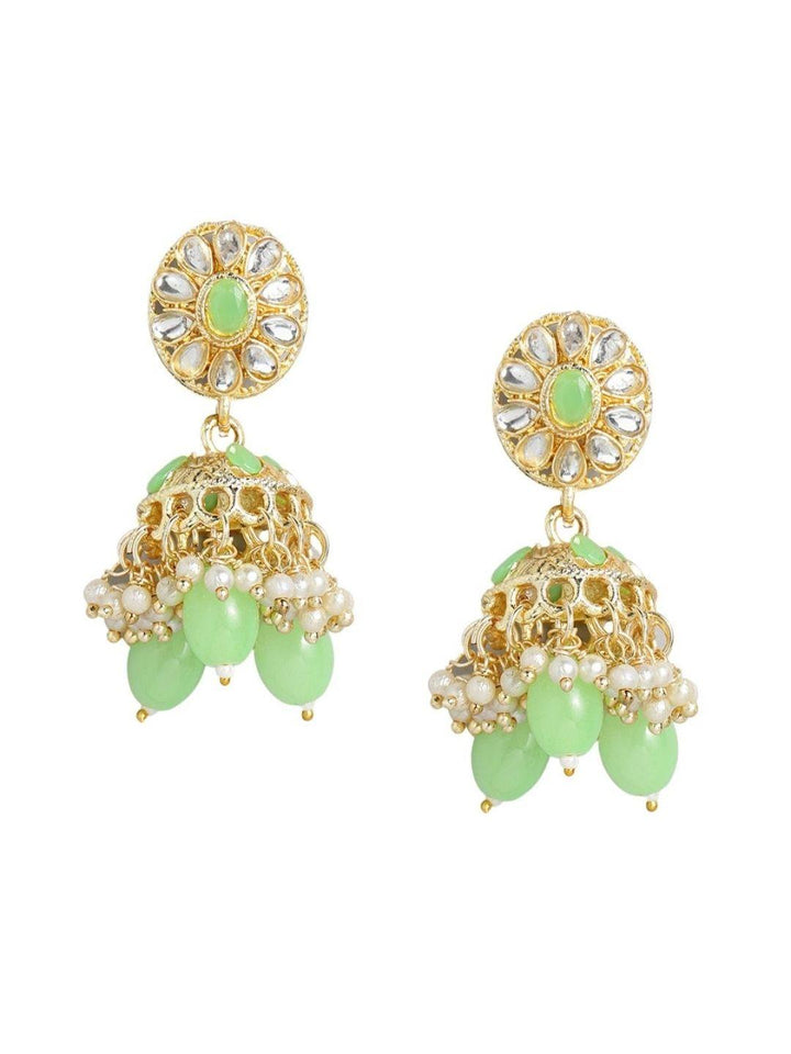 Gold Plated Kundan White Green Jewellery Set - Trendisia