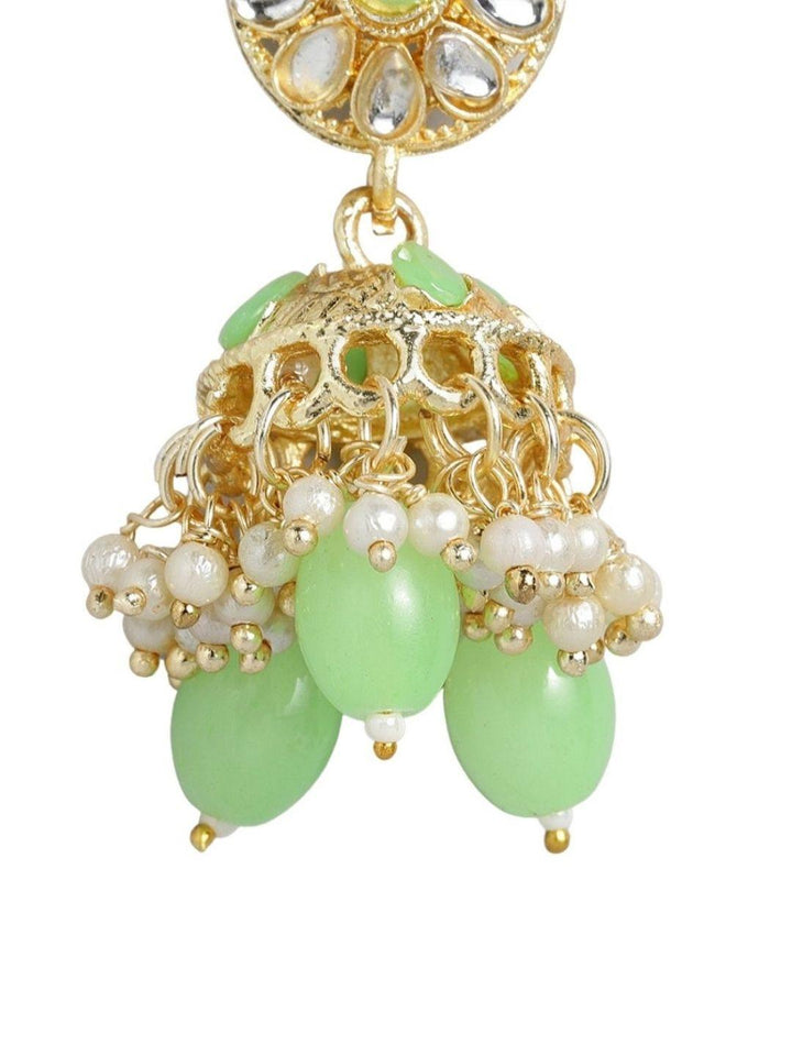 Gold Plated Kundan White Green Jewellery Set - Trendisia