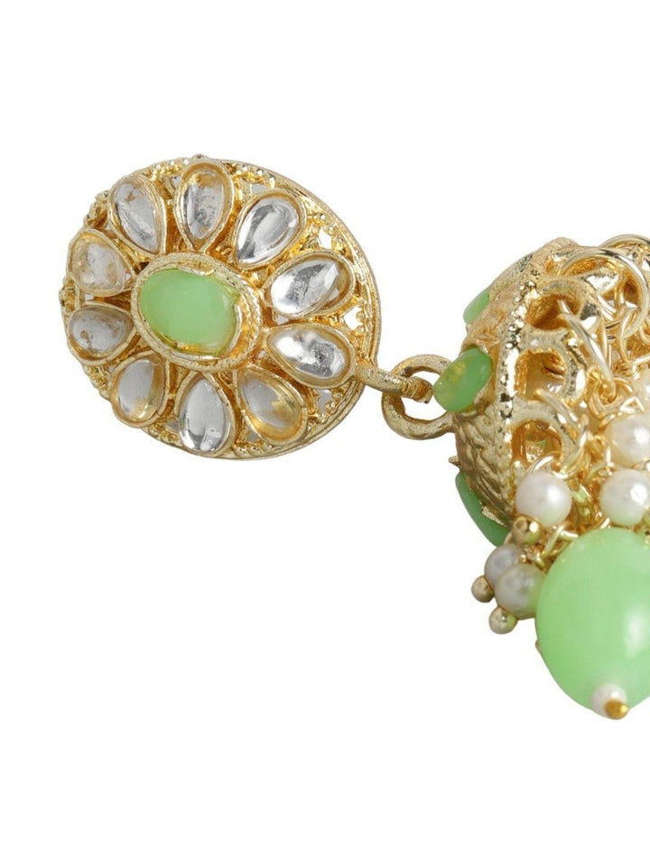 Gold Plated Kundan White Green Jewellery Set - Trendisia