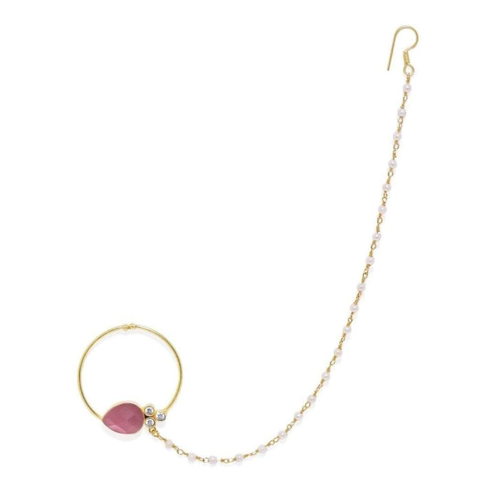 Gold Plated Light Pink Stone Nose Ring - Trendisia