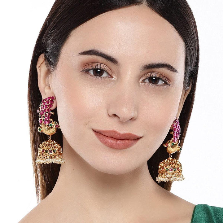 Gold-Plated Peacock Jhumki Earrings - Trendisia