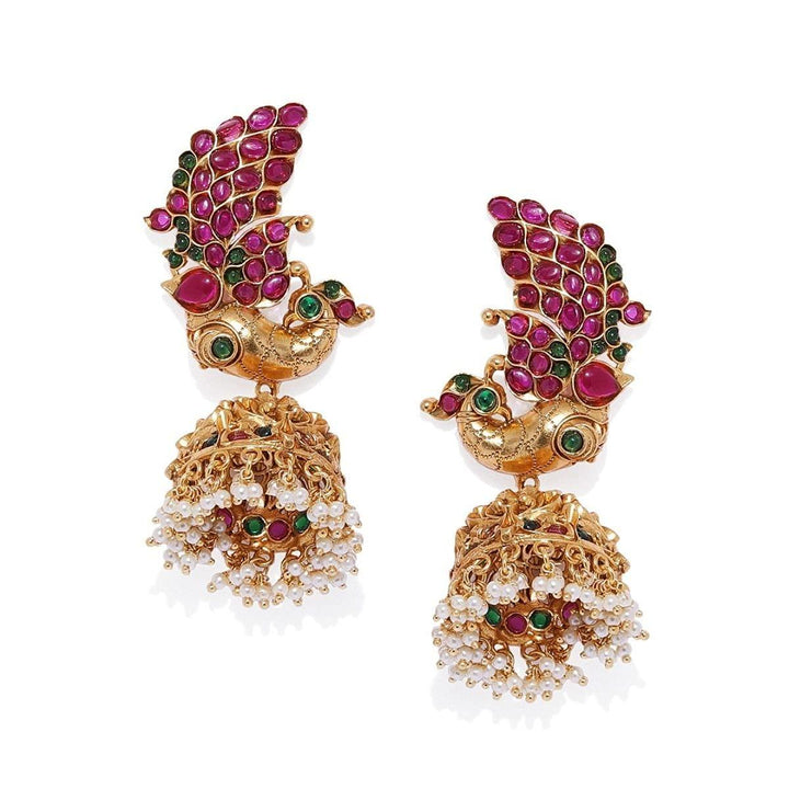 Gold-Plated Peacock Jhumki Earrings - Trendisia