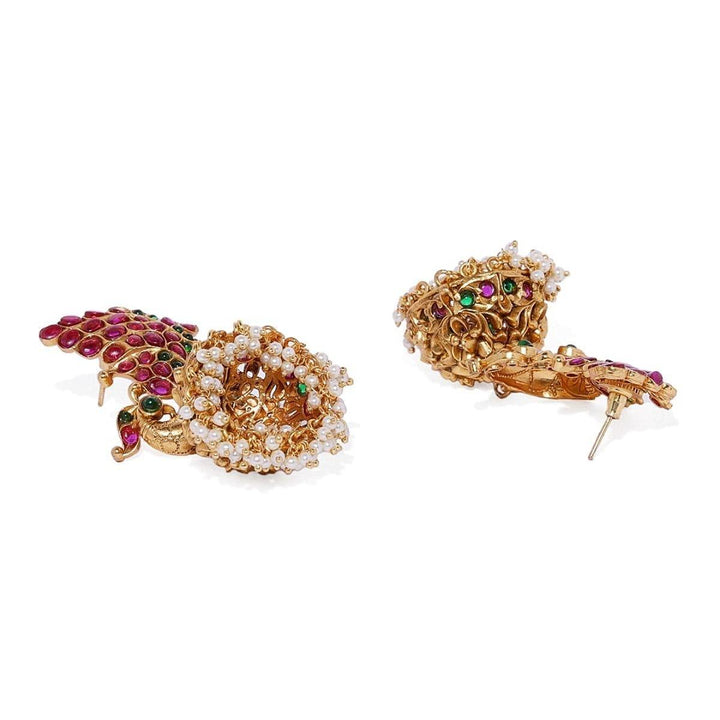 Gold-Plated Peacock Jhumki Earrings - Trendisia