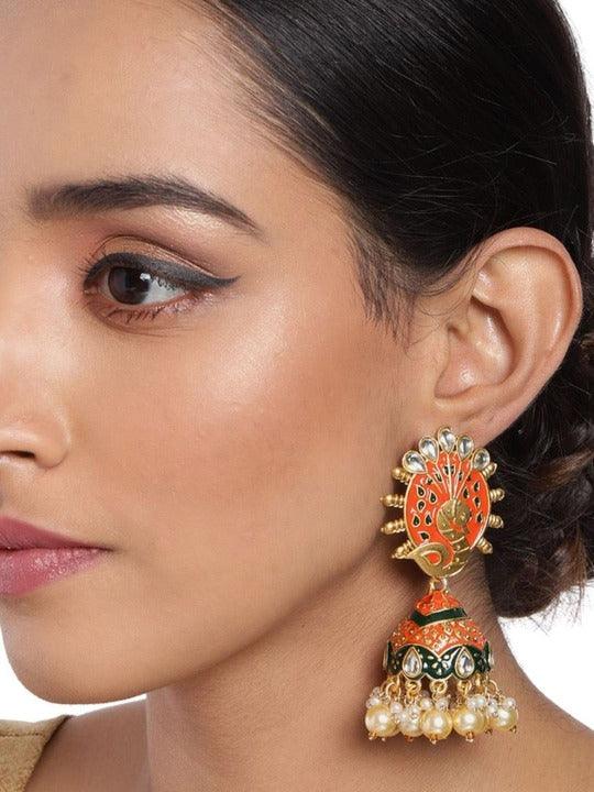 Gold-Plated Peacock Shaped Jhumkas Earrings - Trendisia